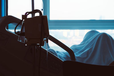 Close-up of bed in hospital