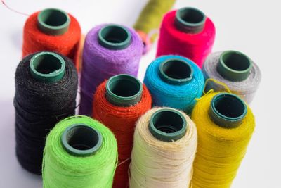 High angle view of multi colored shoes