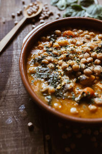 Vegan food north spain food. chickpeas with chard. potaje is a typical spanish dish.