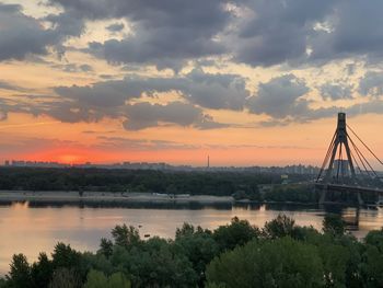 Bridge over river against sky during sunset