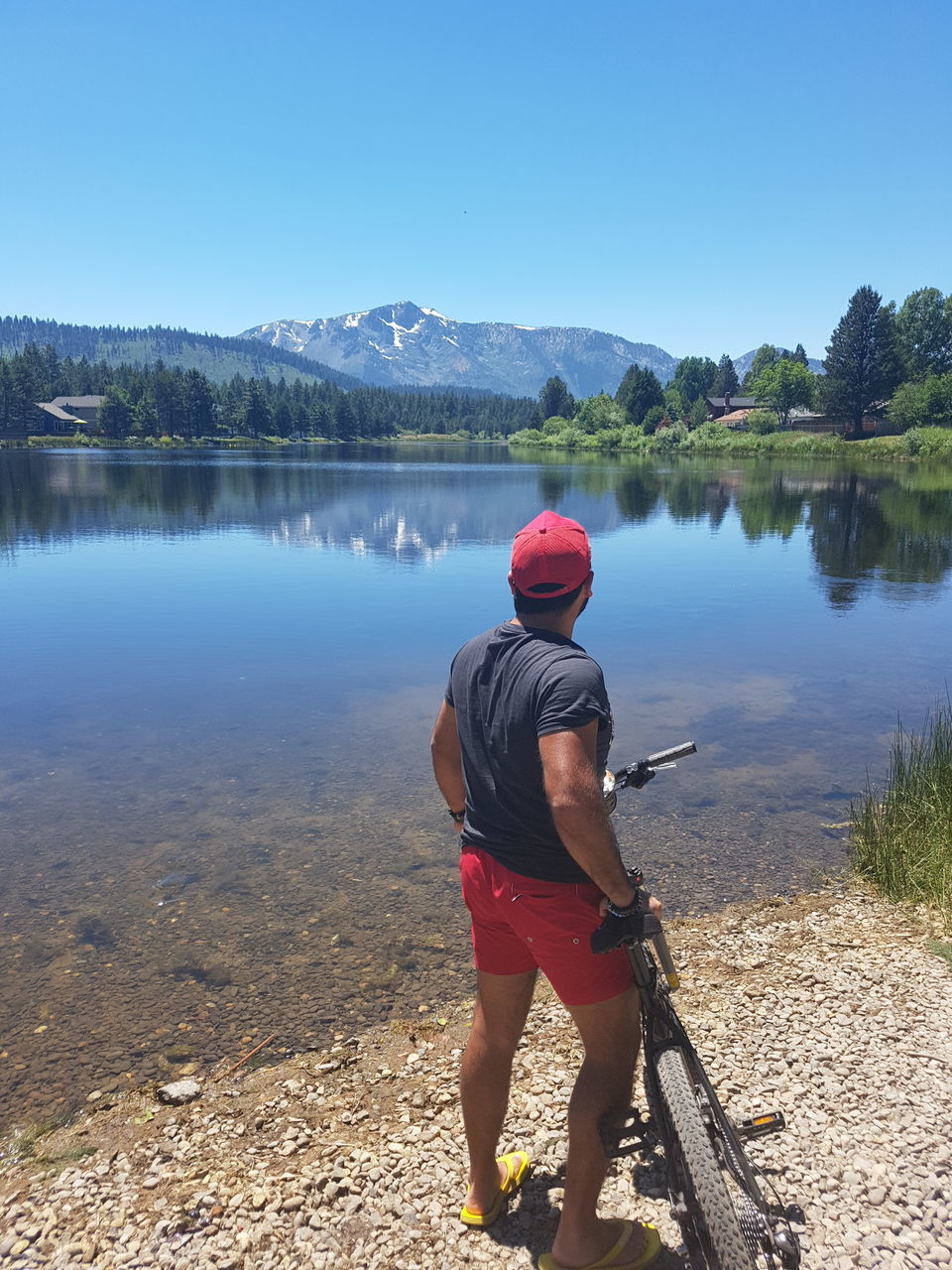 REAR VIEW OF MAN IN LAKE