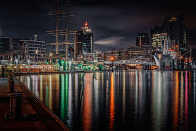 View of the museum ship cap san diego, over sea bridge and elbphilharmony in hamburg