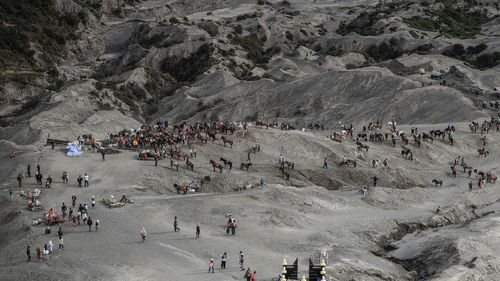 High angle view of people on mountain