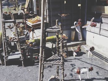 High angle view of abandoned objects