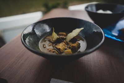 High angle view of food in bowl on table