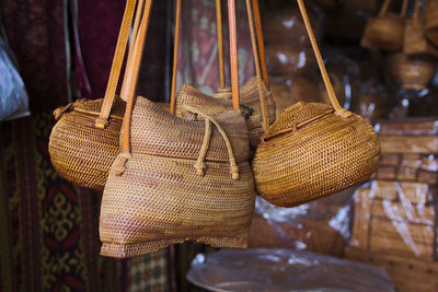 Close-up of bags hanging