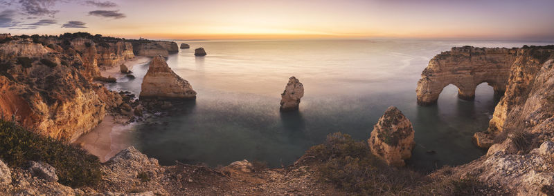 Algarve cliffs in panoramic from aerial view
