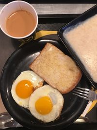 High angle view of breakfast on table