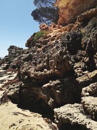 Low angle view of rock formation against sky