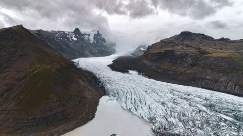 Panoramic view of snowcapped mountains against sky