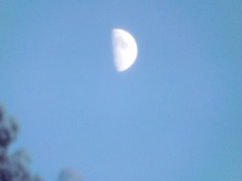 Low angle view of moon against clear blue sky