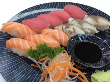 High angle view of fish on plate