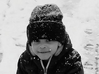 Close-up of cute girl in snow