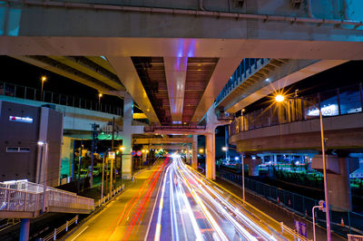 Light trails on road at night