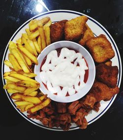 High angle view of fruits in plate