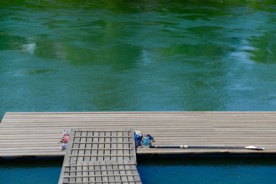 High angle view of pier over lake