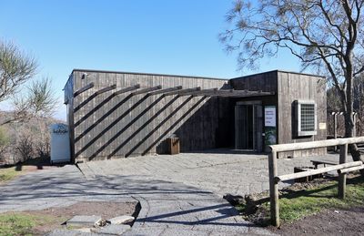 Exterior of old building against clear blue sky