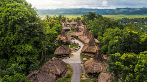 Aerial view of kampung adat praijing traditional hut, sumba, indonesia