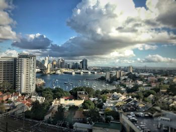 Aerial view of cityscape against sky