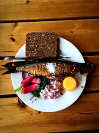 Directly above shot of breakfast served on table