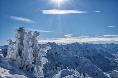 Scenic view of snowcapped mountains against sky