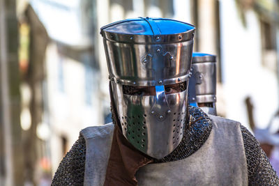 Portrait of man wearing armor costume