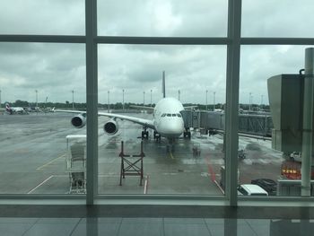 View of airport from airplane window