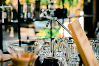 Close-up of beer glass on table in restaurant