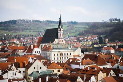 Aerial view of townscape against sky