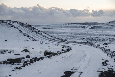 Scenic view of snow covered landscape against sky