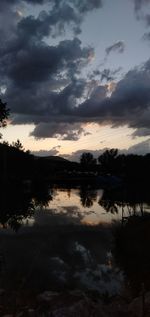 Scenic view of lake against sky at sunset