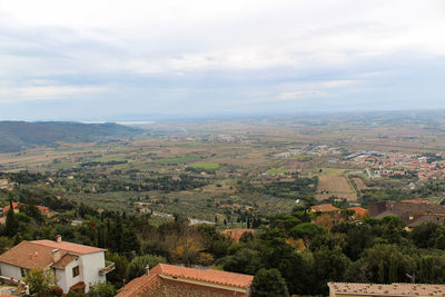 High angle view of townscape against sky