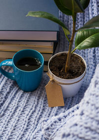 Close-up of coffee served on table