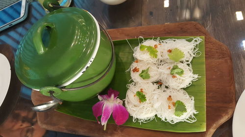 High angle view of flowers on table