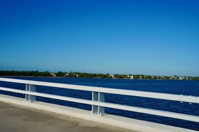 Scenic view of sea against clear blue sky