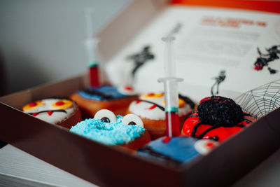 Close-up of christmas decorations on table