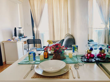 View of dining table at home