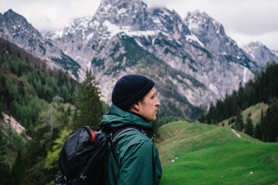 Full length of man on mountain against mountains