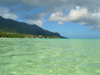 Scenic view of sea against cloudy sky