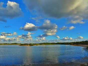 Scenic view of sea against blue sky