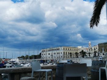 Buildings in city against cloudy sky