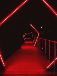 High angle view of illuminated staircase in building