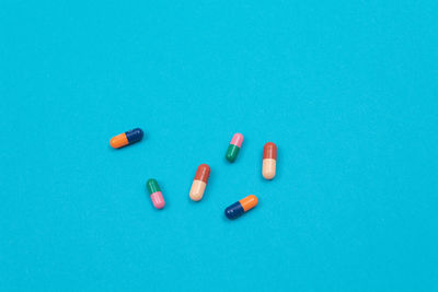 High angle view of multi colored blue background