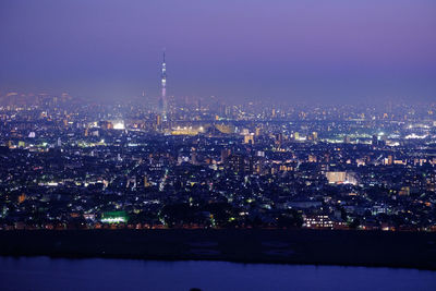 Aerial view of city at night