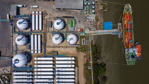 Aerial view white storage tank gas in station lpg gas, lng or lpg distribution station facility,
