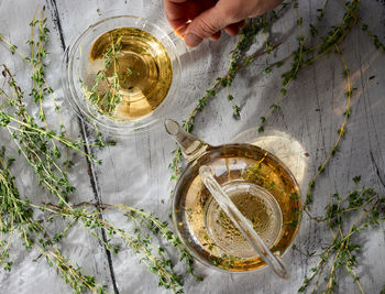 High angle view of hand holding drink