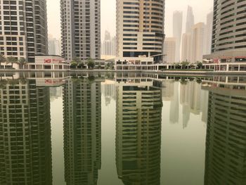 Reflection of buildings in lake