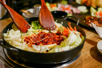 Close-up of meal served in plate