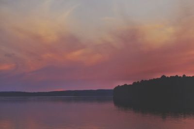 Scenic view of lake against sky at sunset