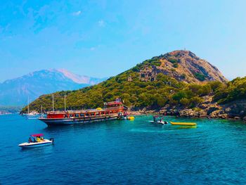 Scenic view of sea against blue sky